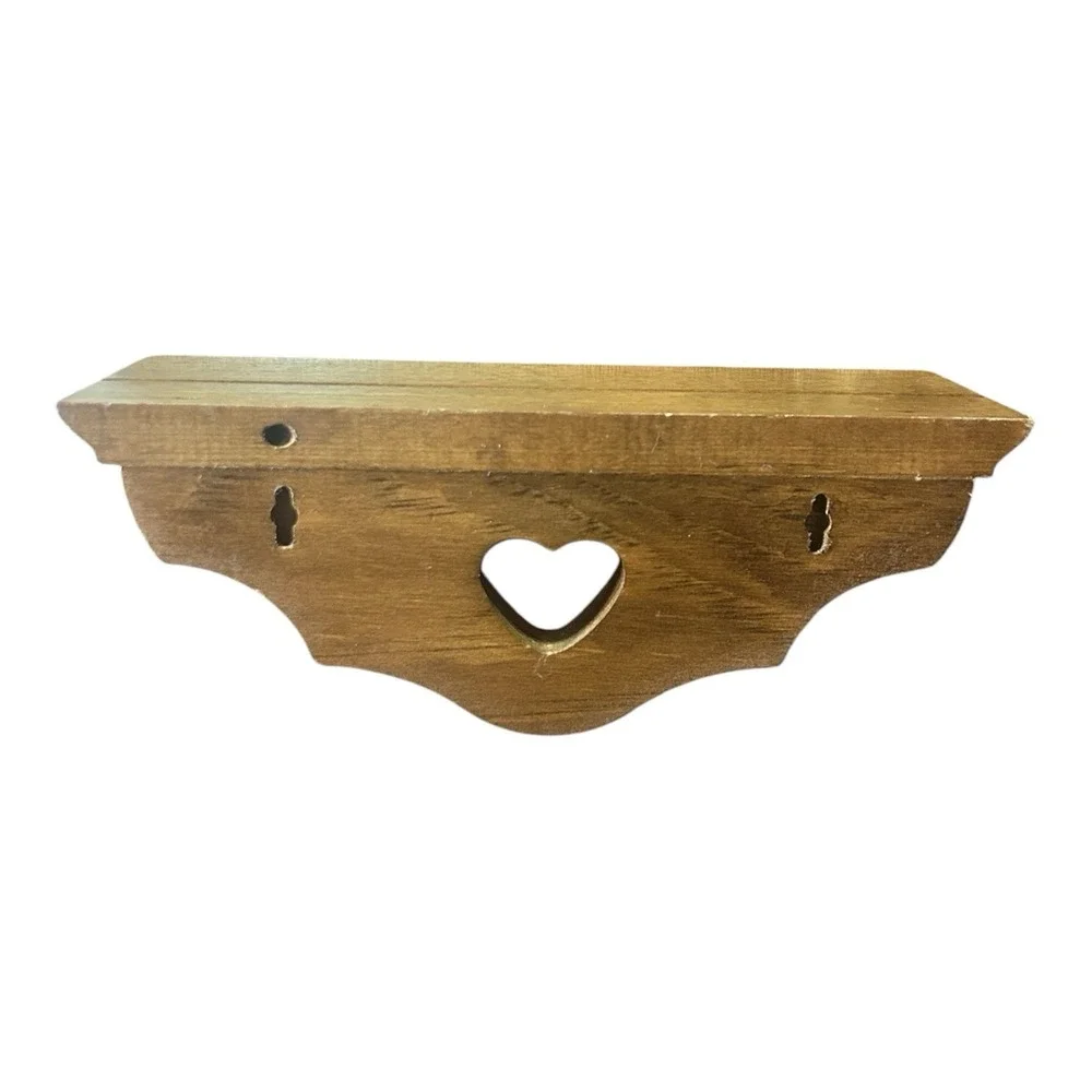 Vintage Wooden Heart Cutout Wall Shelf Country Farmhouse